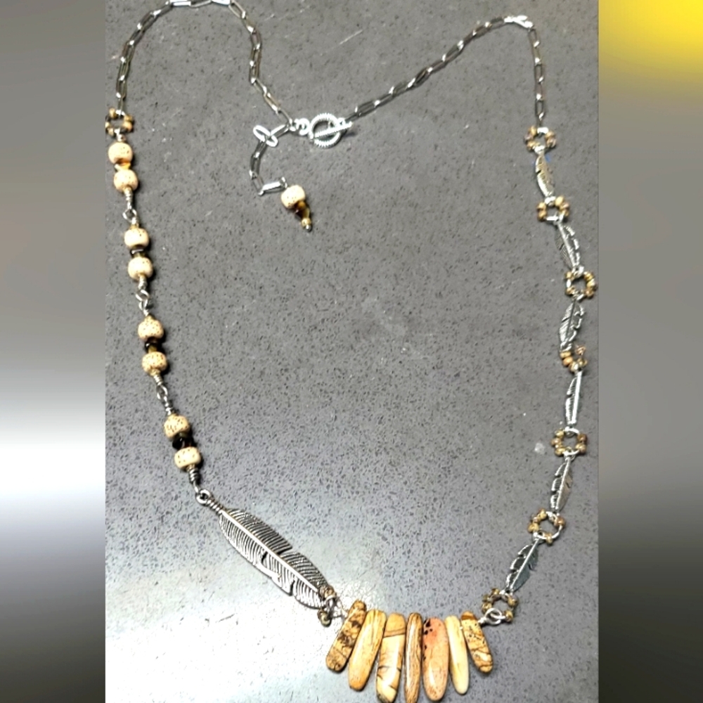 Genuine Gemstone Picture jasper.. Bohdi prayer beads and czech glass necklace